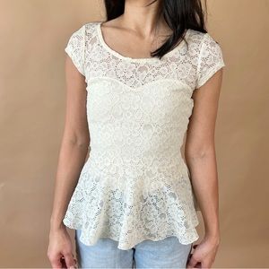 💎 Y2k Candies lace peplum top in ivory/cream